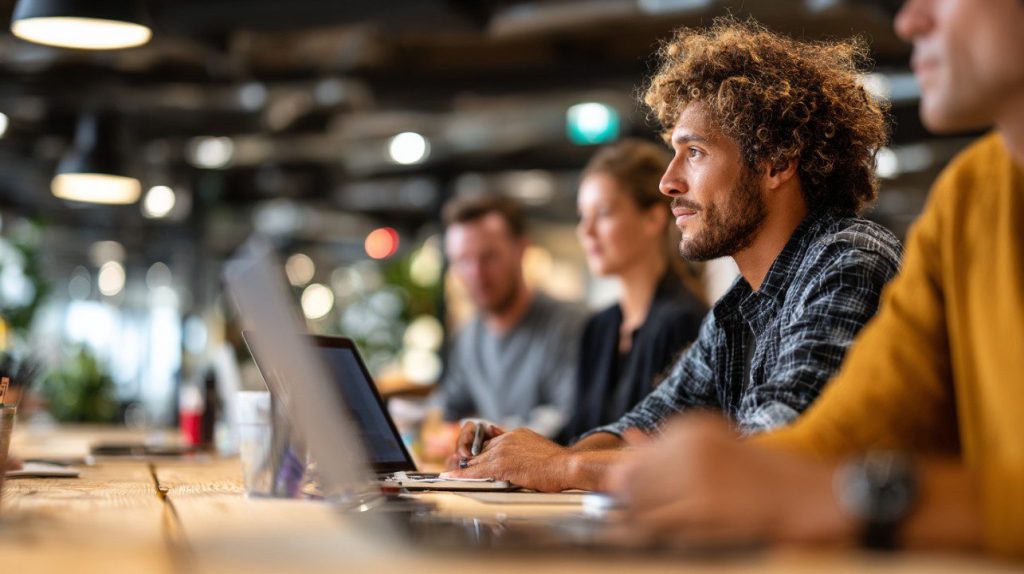 Remote Work vs Office Work: What UK Companies Are Choosing Professional team in a London office discussing hybrid work strategy around a table. hybrid working vs return to office uk